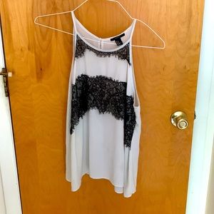 Forever 21 thin ivory tank top with black lace detail